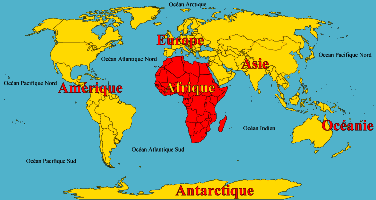 carte des 6 continents